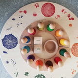 Der Jahreskalender aufgestellt auf der Grapat "Seasons & Elements" Holzplatte als Basis.